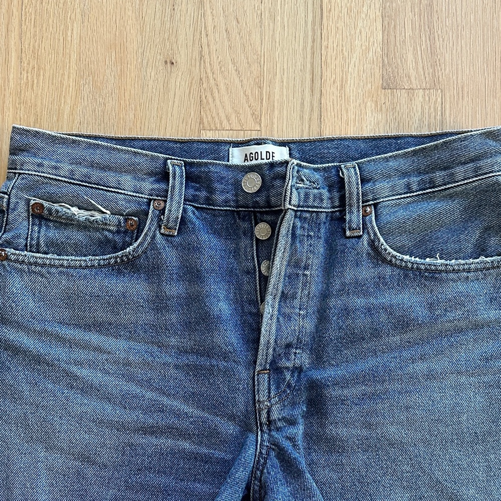 Agolde Blue High-Waist Denim Cutoff Shorts - Picture 2 of 5